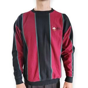 Vintage Divots Golf Made USA Burgundy Red Striped Pullover Sweatshirt Men Medium